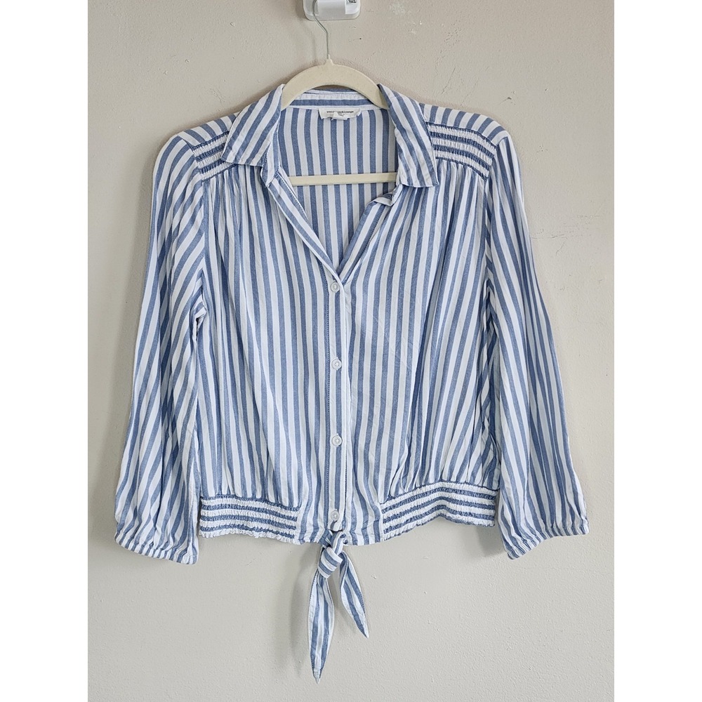 Womens Striped Tie Front Button Down Shirt Small Casual Classic Resort Wear Chic - Picture 2 of 6